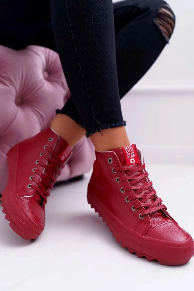 Online Big Star Shoes Trampki Damskie Big Star Wysokie Ocieplane Czerwone EE274112