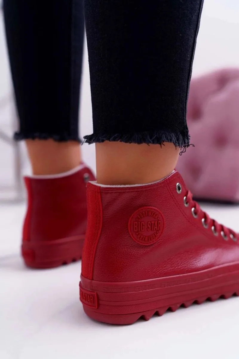 Online Big Star Shoes Trampki Damskie Big Star Wysokie Ocieplane Czerwone EE274112