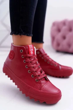 Online Big Star Shoes Trampki Damskie Big Star Wysokie Ocieplane Czerwone EE274112
