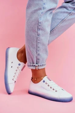 Trampki Damskie Cross Jeans>Cross Jeans Trampki Damskie Biało Niebieskie FF2R4077C