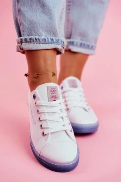 Trampki Damskie Cross Jeans>Cross Jeans Trampki Damskie Biało Niebieskie FF2R4077C