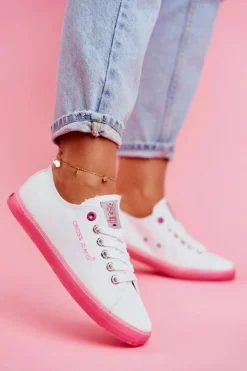 Clearance Trampki Damskie Biało Różowe FF2R4075C Damskie Trampki Damskie Cross Jeans