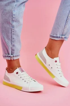 Trampki Damskie Cross Jeans></noscript>Cross Jeans Trampki Damskie Biało Żółte FF2R4042C