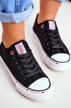 Trampki Damskie Cross Jeans>Cross Jeans Trampki Damskie Czarne Siateczka FF2R4015C Czarny