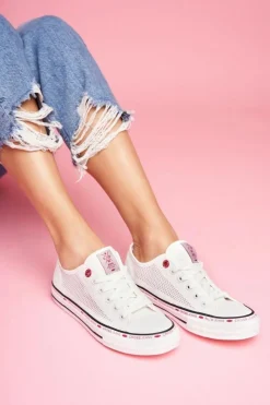 Online Trampki Damskie Białe Siateczka FF2R4016C Damskie Trampki Damskie Cross Jeans