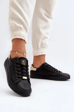 Trampki Damskie Niskie></noscript>Evento Trampki Damskie Eko Skóra Czarne Tiraelle