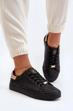 Trampki Damskie Niskie></noscript>Evento Trampki Damskie Eko Skóra Czarne Tiraelle