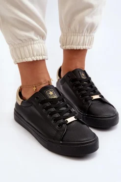 Trampki Damskie Niskie></noscript>Evento Trampki Damskie Eko Skóra Czarne Tiraelle