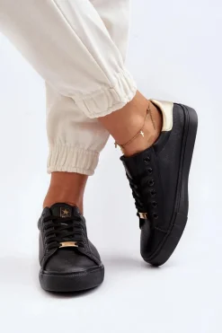 Trampki Damskie Niskie></noscript>Evento Trampki Damskie Eko Skóra Czarne Tiraelle