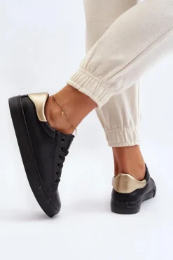 Trampki Damskie Niskie></noscript>Evento Trampki Damskie Eko Skóra Czarne Tiraelle