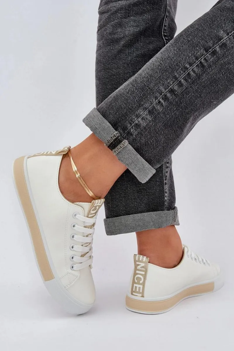 Trampki Damskie Niskie>Boto Trampki Damskie Klasyczne Złote Ville Złoty