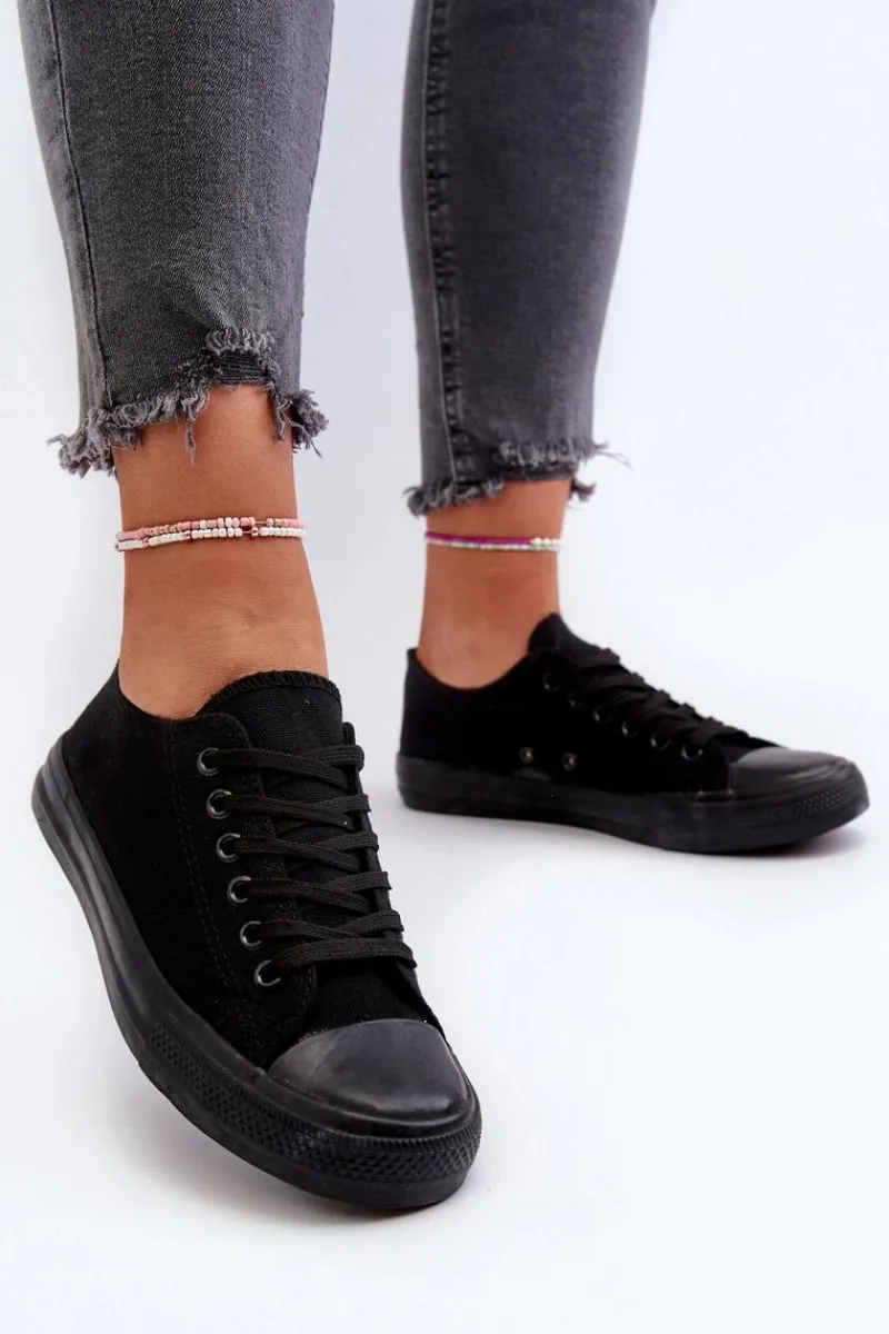 Trampki Damskie Niskie>Boto Trampki Damskie Klasyczne Niskie Czarne Caelira