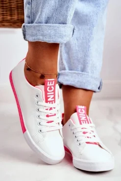 Clearance Trampki Damskie Klasyczne Biało-Neonowo Różowe Ville Damskie Trampki Damskie Niskie