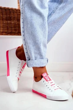 Clearance Trampki Damskie Klasyczne Biało-Neonowo Różowe Ville Damskie Trampki Damskie Niskie