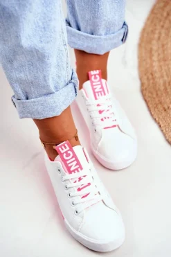 Clearance Trampki Damskie Klasyczne Biało-Neonowo Różowe Ville Damskie Trampki Damskie Niskie