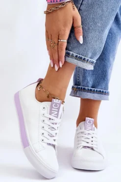 Sale Trampki Damskie Klasyczne Biało-Fioletowe Ville Damskie Trampki Damskie Niskie