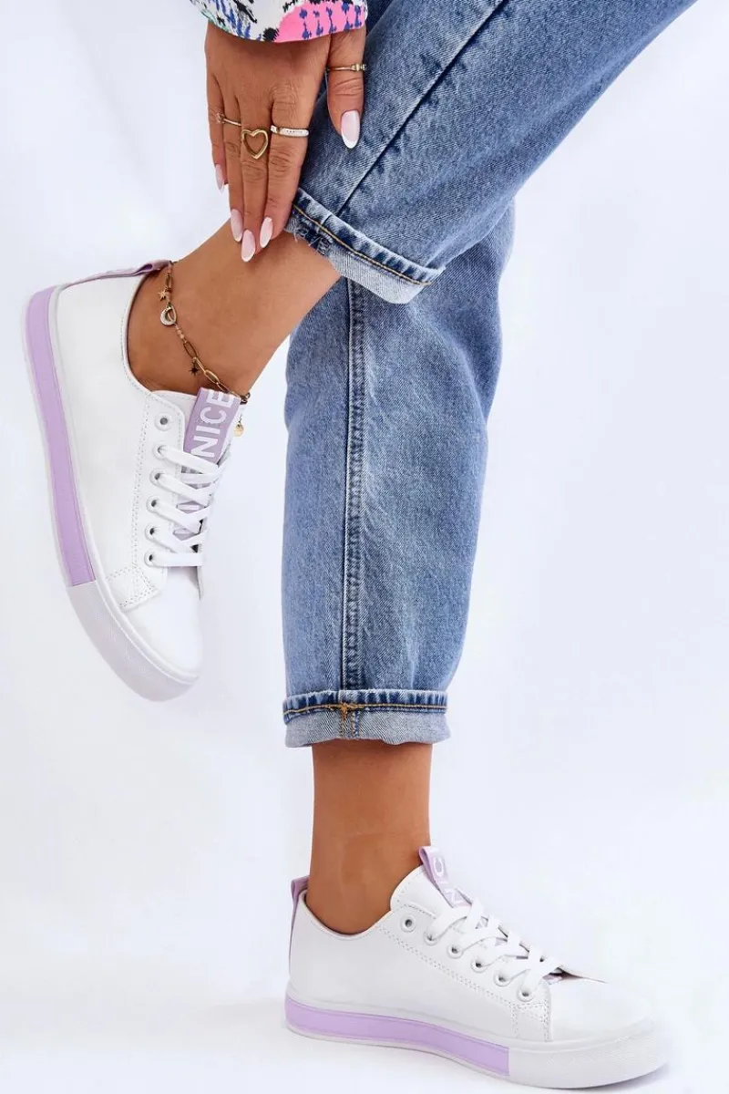 Sale Trampki Damskie Klasyczne Biało-Fioletowe Ville Damskie Trampki Damskie Niskie