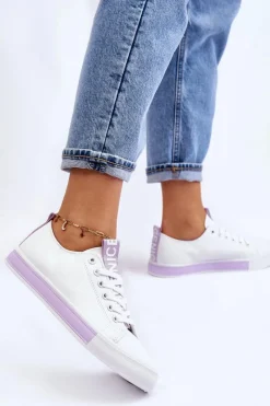 Sale Trampki Damskie Klasyczne Biało-Fioletowe Ville Damskie Trampki Damskie Niskie