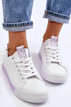 Sale Trampki Damskie Klasyczne Biało-Fioletowe Ville Damskie Trampki Damskie Niskie