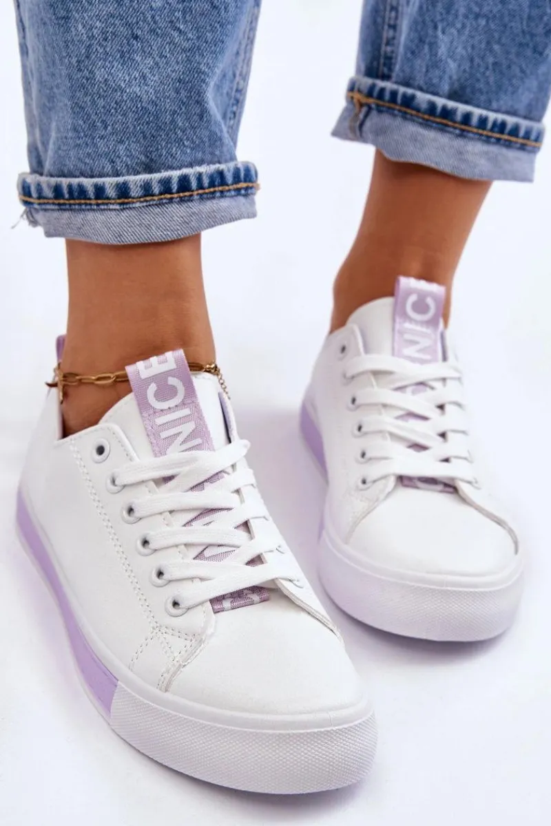 Sale Trampki Damskie Klasyczne Biało-Fioletowe Ville Damskie Trampki Damskie Niskie