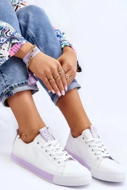 Sale Trampki Damskie Klasyczne Biało-Fioletowe Ville Damskie Trampki Damskie Niskie