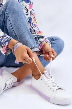 Sale Trampki Damskie Klasyczne Biało-Fioletowe Ville Damskie Trampki Damskie Niskie