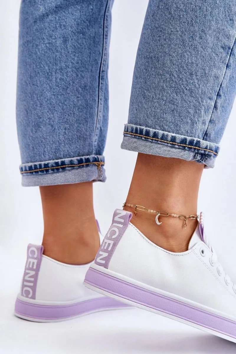 Sale Trampki Damskie Klasyczne Biało-Fioletowe Ville Damskie Trampki Damskie Niskie