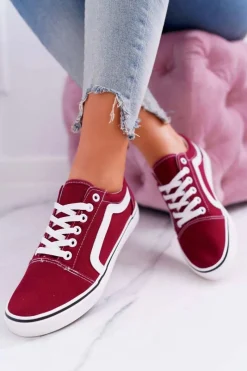 Sale Boto Trampki Damskie Materiałowe Bordowe Bestro