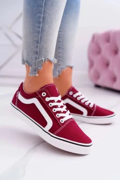 Sale Boto Trampki Damskie Materiałowe Bordowe Bestro