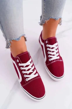 Sale Boto Trampki Damskie Materiałowe Bordowe Bestro