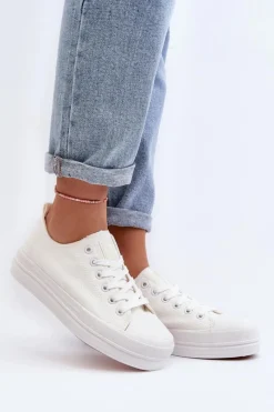 Discount Evento Trampki Damskie Materiałowe Białe Staneva Biały