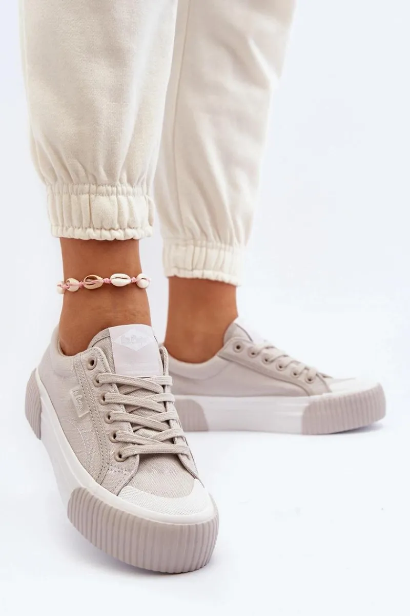 Outlet Trampki Damskie Na Grubej Podeszwie LCW-24-31-2178 Szare Damskie Trampki Damskie Niskie