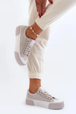 Outlet Trampki Damskie Na Grubej Podeszwie LCW-24-31-2178 Szare Damskie Trampki Damskie Niskie