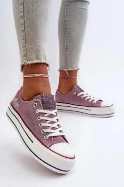 Outlet Trampki Damskie Na Grubej Podeszwie LCW-24-31-2219 Fioletowe Damskie Trampki Damskie Niskie