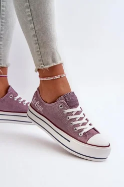 Outlet Trampki Damskie Na Grubej Podeszwie LCW-24-31-2219 Fioletowe Damskie Trampki Damskie Niskie