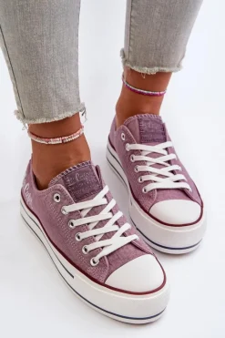 Outlet Trampki Damskie Na Grubej Podeszwie LCW-24-31-2219 Fioletowe Damskie Trampki Damskie Niskie