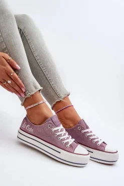 Outlet Trampki Damskie Na Grubej Podeszwie LCW-24-31-2219 Fioletowe Damskie Trampki Damskie Niskie