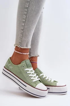 Trampki Damskie Niskie></noscript>Lee Cooper Trampki Damskie Na Grubej Podeszwie LCW-24-31-2217 Zielone