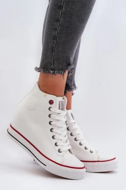 Hot Cross Jeans Trampki Damskie Na Koturnie NN2R4004 Białe Biały