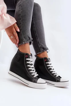 Trampki Damskie Cross Jeans|Trampki Damskie Wysokie></noscript>Cross Jeans Trampki Damskie Na Koturnie NN2R4005 Czarne Czarny