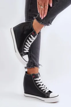 Trampki Damskie Cross Jeans|Trampki Damskie Wysokie></noscript>Cross Jeans Trampki Damskie Na Koturnie NN2R4005 Czarne Czarny