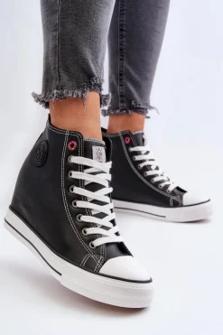 Trampki Damskie Cross Jeans|Trampki Damskie Wysokie></noscript>Cross Jeans Trampki Damskie Na Koturnie NN2R4005 Czarne Czarny