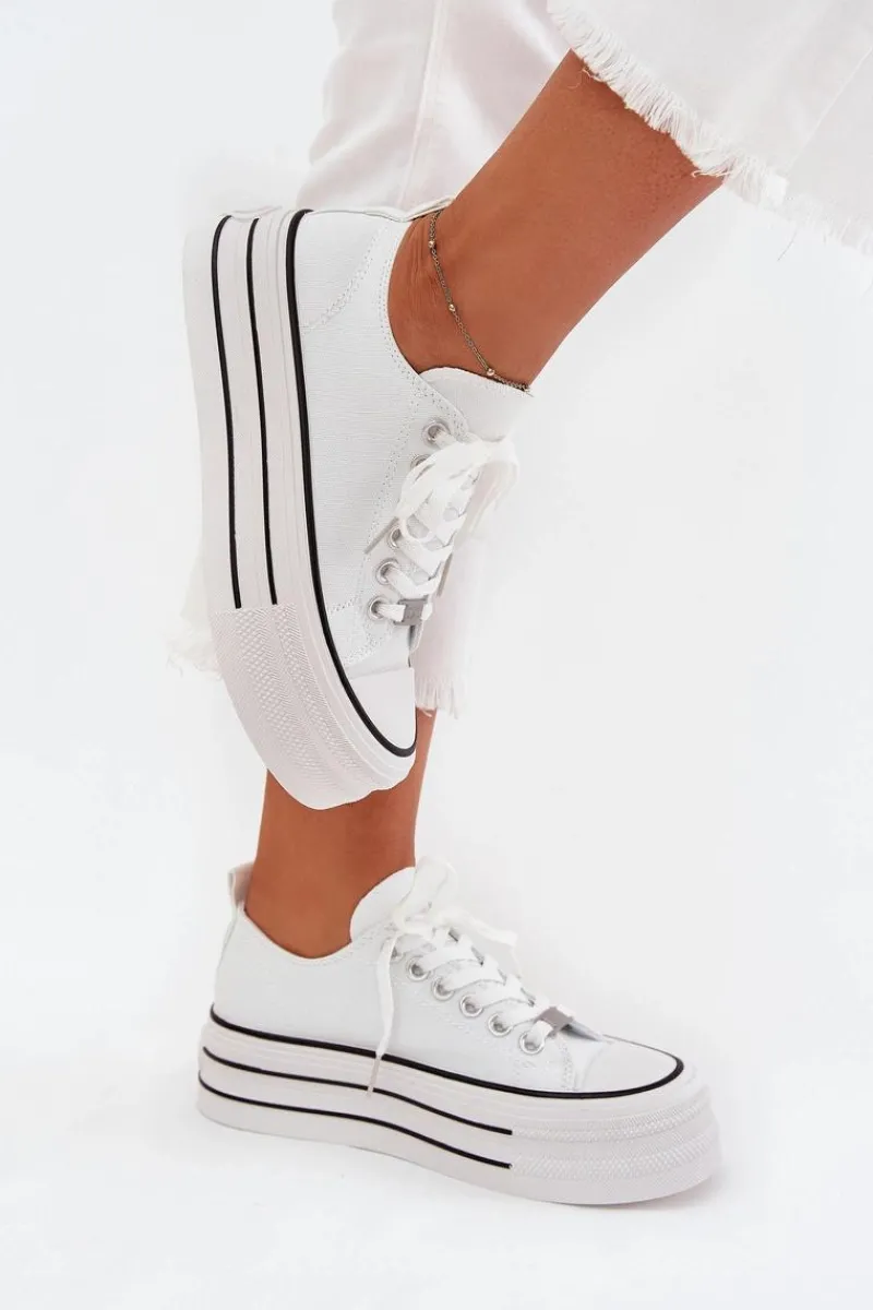 Trampki Damskie Niskie>Boto Trampki Damskie Na Masywnej Platformie Białe Marinae