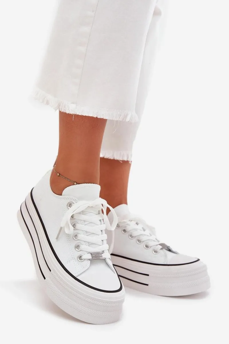 Trampki Damskie Niskie>Boto Trampki Damskie Na Masywnej Platformie Białe Marinae