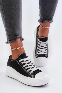 Trampki Damskie Niskie>Boto Trampki Damskie Na Masywnej Platformie Czarne Amyete