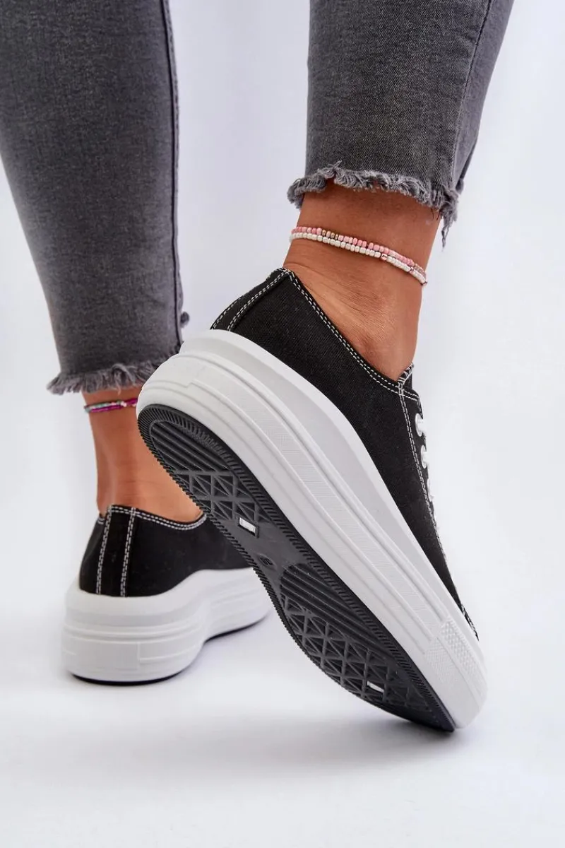 Trampki Damskie Niskie>Boto Trampki Damskie Na Masywnej Platformie Czarne Amyete