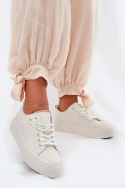 Hot Trampki Damskie Na Platformie Z Eko Skóry Big Star RR274A297 Jasnobeżowe Damskie Trampki Damskie Big Star|Trampki Damskie Niskie