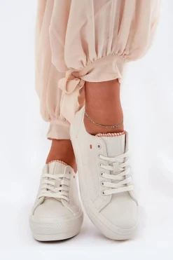 Hot Trampki Damskie Na Platformie Z Eko Skóry Big Star RR274A297 Jasnobeżowe Damskie Trampki Damskie Big Star|Trampki Damskie Niskie