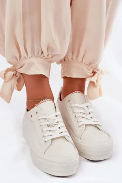 Hot Trampki Damskie Na Platformie Z Eko Skóry Big Star RR274A297 Jasnobeżowe Damskie Trampki Damskie Big Star|Trampki Damskie Niskie