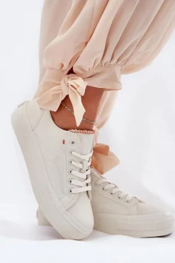 Hot Trampki Damskie Na Platformie Z Eko Skóry Big Star RR274A297 Jasnobeżowe Damskie Trampki Damskie Big Star|Trampki Damskie Niskie